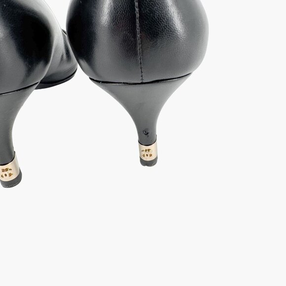 Chanel Cap Toe CC Kitten Pumps EU 38.5 US 7.5-8 Black Leather Pointed Low Heel - Picture 8 of 15